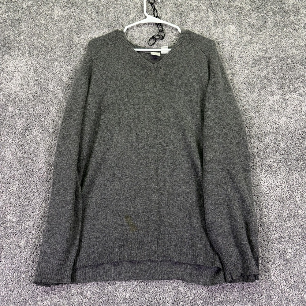 Field Gear Sweater Mens Large Gray 100% Cashmere V Neck Knit Pullover Made Japan